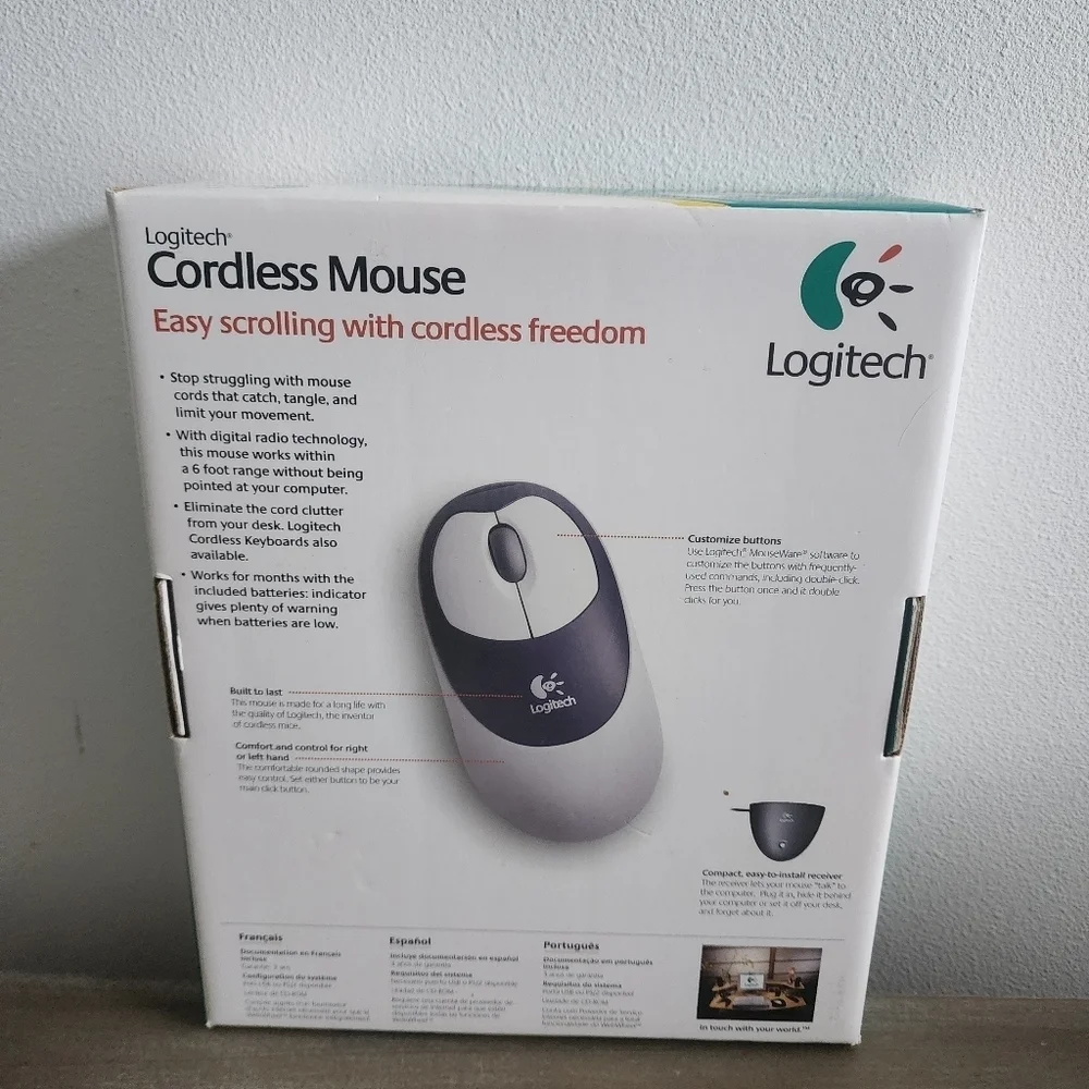Vintage NEW Logitech Cordless Mouse Retro Wireless PC Mac USB PS/2